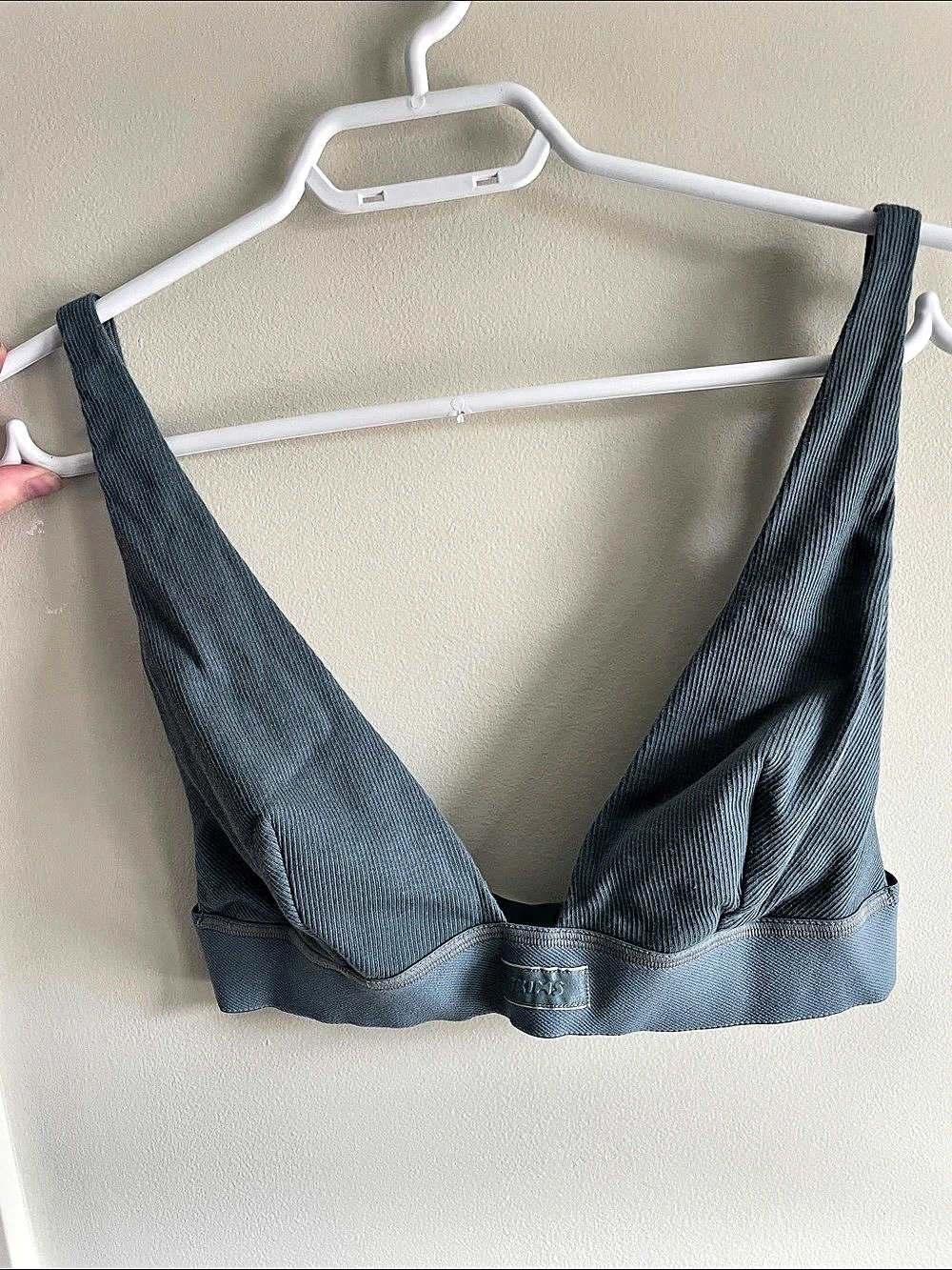 Skims Cotton Rib Plunge Bralette (Kyanite, Size L)